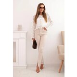 Kesi Włoski Women's summer openwork sweater with buttons and long sleeves ecru | Shoptok.si