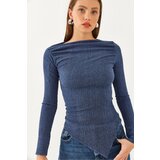 Bianco Lucci Women's Draped Boat Neck Asymmetrical Knitted Blouse