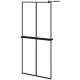 Pregrada za tuš s policom crna 90x195 cm staklo ESG i aluminij | shoptok.hr