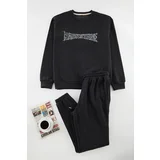 Trendyol Anthracite Oversize / Wide Cut Text Printed Tracksuit