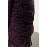 Trendyol Burgundy Leopard Printed Gathered Detailed Mini Woven Dress | shoptok.hr