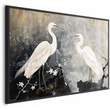  Plakat - Herons and Cherry Blossom - oriental-style illustration depicting birds 30x21 Crni okvir | shoptok.hr