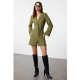 Trendyol Khaki Belted Jacket Collar Zipper Detailed Jumpsuit