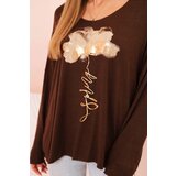 Kesi Włoski Women's viscose long-sleeve blouse with a gold floral print brown | ePonuda.com