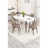 Hanah home trpezarijski set Nix, sto na razvlačenje i 4 stolice, bela ploča, braon noge, kapućino tkanina Babyface | Eponuda.com