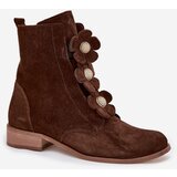 Zazoo Suede Women's Ankle Boots with Decorative Flowers 3085 Brown | shoptok.hr