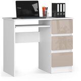 AKORD Računalniški pisalni stol A-6 90 cm desno - bela-kapučino sijaj - 3 predali, (21702581) | Shoptok.si