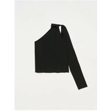 Dilvin 10328 Right Shoulder Open Single Sleeve Sweater-black Cene'.'