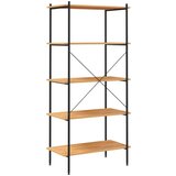 vidaXL 5-nadstropni regal s policami črn in hrast 80x40x163 cm | Shoptok.si