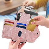 INORCO Ovitek za telefon iz PU usnja+TPU s trikotnim stojalom za telefon za Samsung Galaxy A34 5G, držalo za kartice, bleščeč ovitek v prahu, (22036397) | Shoptok.si
