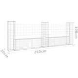 vidaXL Gabionska košara U-oblika s 3 stupa 260 x 20 x 100 cm željezna | shoptok.hr