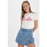 Defacto Slim Fit Barbie Licensed Crew Neck Printed Ribana Short Sleeve T-Shirt cene