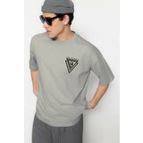Trendyol Men's Gray Oversize/Wide-Fit City Printed 100% Cotton Short Sleeve T-Shirt Cene