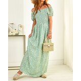 Resti Green women's maxi dress with floral print- Clothing | Shoptok.si