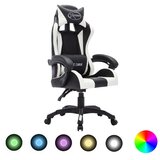 vidaXL racing stol z RGB LED lučkami belo in črno umetno usnje Cene