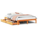 Maison Chic Posteljni okvir - Dvoposteljna postelja - Zakonska postelja s predali voščeno rjav 140x190 cm borovina, (21694900) | Shoptok.si