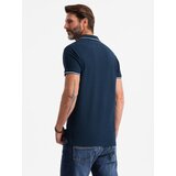 Ombre Men's pique knit polo shirt without buttons - navy blue | Shoptok.si