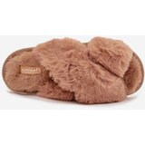EVENTO Furry Women's Slippers With Intertwined Straps Camel Quenelle | shoptok.hr