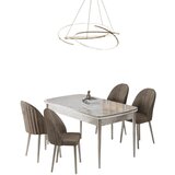Hanah home trpezarijski set Rada, sto na razvlačenje i 4 stolice, ploča u dekoru belog mermera, hromirane noge, kapućino tkanina Babyface | Eponuda.com