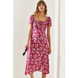 Bianco Lucci women's Collar Tie Detail Slit Floral Patterned Dress Cene