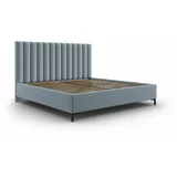Mazzini Beds Svetlo modra oblazinjena zakonska postelja s prostorom za shranjevanje z letvenim dnom 140x200 cm Casey –
