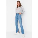 Trendyol Navy Blue Slit High Waist Slim Flare Jeans Cene