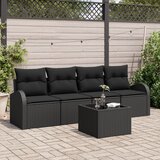 vidaXL set vrtnog namještaja od 5 komada s jastučićima Crna poly rattan Cijene