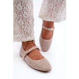 Kesi Eco-friendly suede ballerinas decorated with beige Tinara rhinestones Cene