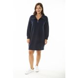 Şans Women's Plus Size Navy Blue Front Pat Zippered High Neck Sweatshirt Dress Cene