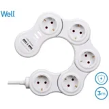 Električni podaljšek WELL EXTSR-5S3M-USB