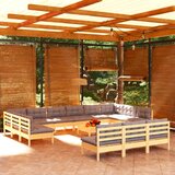  Vrtna sedežna garnitura 14-delna s sivimi blazinami borovina, (20998833) Cene