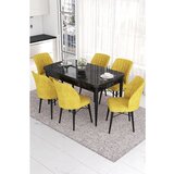 Hanah home Eva - Black Marble, Mustard Black MarbleMustard Extendable Dining Table & Chairs Set (7 Pieces) | ePonuda.com