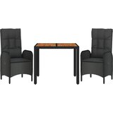  3-dijelni vrtni blagovaonski set s jastucima od poliratana crni Crna Dužina stola 90 cm | Shoptok.si
