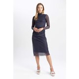 Defacto Straight Fit Half Turtleneck Polka Dot Tulle Midi Long Sleeve Dress | shoptok.hr