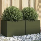 Maison Chic Cvetlično korito - Cvetlični Lonec 2 kosa olivno zeleno 32x30x29 cm jeklo, (21790270) | Shoptok.si