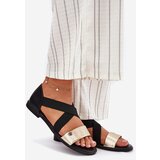 EVENTO Women's Flat Sandals With Elastic Straps Black-Gold Marinea | shoptok.hr