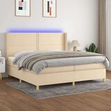  Box spring postelja z vzmetnico LED krem 200x200 cm blago, (20999317) Cene
