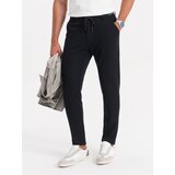 Ombre Men's knitted pants with elastic waistband - black Cene