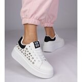  White sneakers with black detail and studs Urlana | Shoptok.si