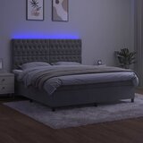 Krevet box spring s madracem LED svjetlosivi 180x200 cm baršun | Eponuda.com