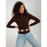 Fashion Hunters Dark brown ribbed turtleneck sweater Cene