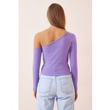  Women's Lilac Off-Shoulder Corduroy Knitted Blouse | Shoptok.si