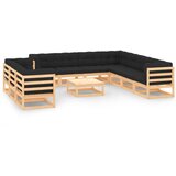 The Living Store Vrtna sedežna garnitura 11-delna z antracit blazinami borovina - Vrtna Sedežna Garnitura, (21478570) | Shoptok.si