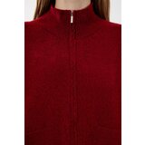 Trendyol Burgundy Soft Textured Zippered Knitwear Cardigan | Shoptok.si