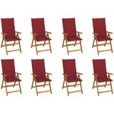  Sklopive stolice s jastucima 8 kom. Masivno bagremovo drvo Crvena 120 x 50 x 3 cm | shoptok.hr