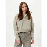 Koton Crop Half Zipper Sweatshirt Stand Collar Faded Effect Cotton Blend cene
