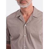 Ombre Men's short sleeve shirt with Cuban collar - dark beige | Shoptok.si