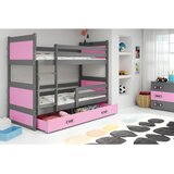 Rico drveni dječji krevet na kat s ladicom - sivi - roza - 200*90cm | shoptok.hr