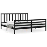 The Living Store Posteljni okvir z vzglavjem črn 200x200 cm trden les - Posteljni Okvir, (21523459) | Shoptok.si