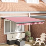 vidaXL ročna zložljiva tena rdeča in bela črta 300x250 cm | Shoptok.si